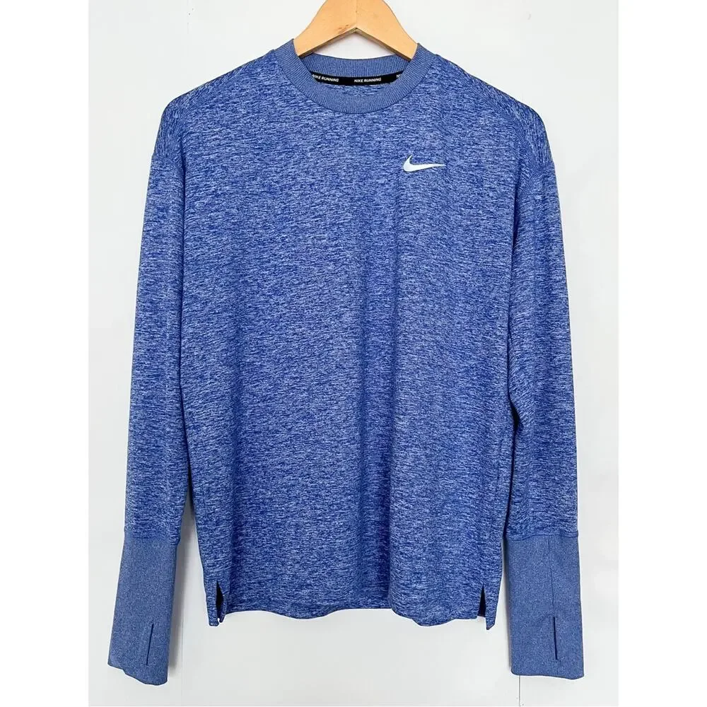 Nike Dri-Fit Running Top Long Sleeve Crewneck Shirt Thumbholes Size Medium Blue